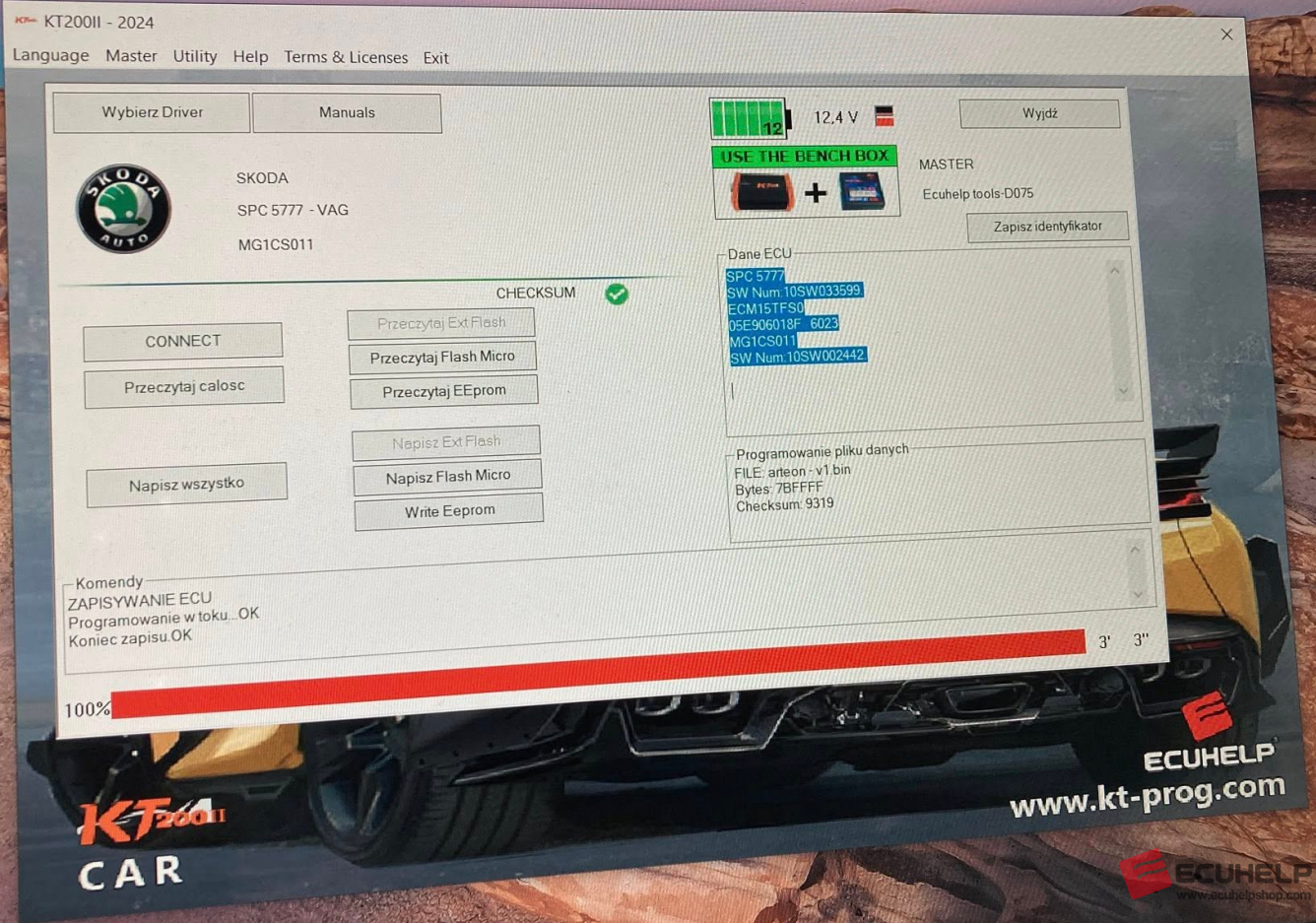 KT200II Read Write SKODA MG1CS011 SPC5777 2007 on Bench-05