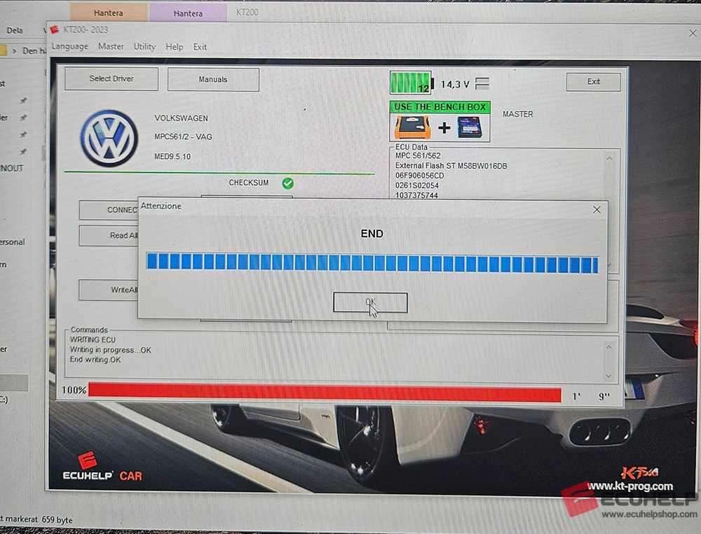 KT200 Bench Read/Write VW Touran 2.0FSI 2005 MED9.5.10-04