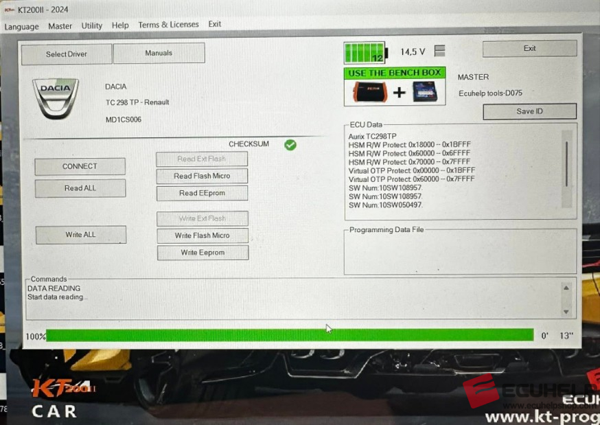 KT200II Read/Write Dacia Duster 1.5 2020 MD1CS006 on Bench-04