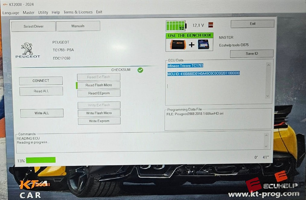 KT200II Read Write Peugeot EDC17C60 on bench-04