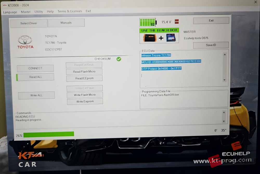 KT200II Bench Read Write Toyota Yaris 2010 1.4 D4D EDC17CP07-05