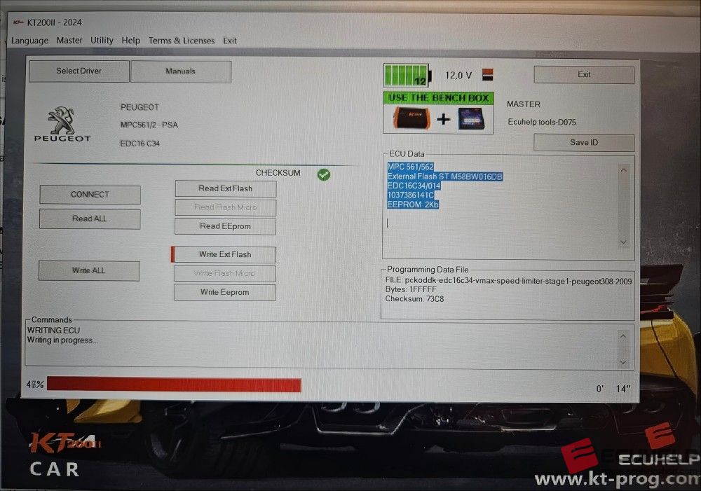 KT200II Bench Read / Write Peugeot 307 2009 1.6 HDI EDC16C34-05
