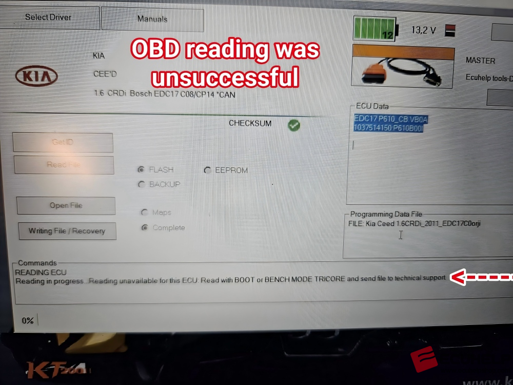 KT200II Bench Read & Write Kia Ceed 2011 1.6CRDi 115hp EDC17C08-05