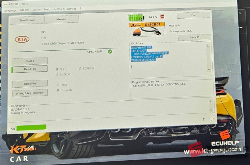 ECUHELP KT200II Read Write Kia Rio Delphi DCM3.7 via OBD-01