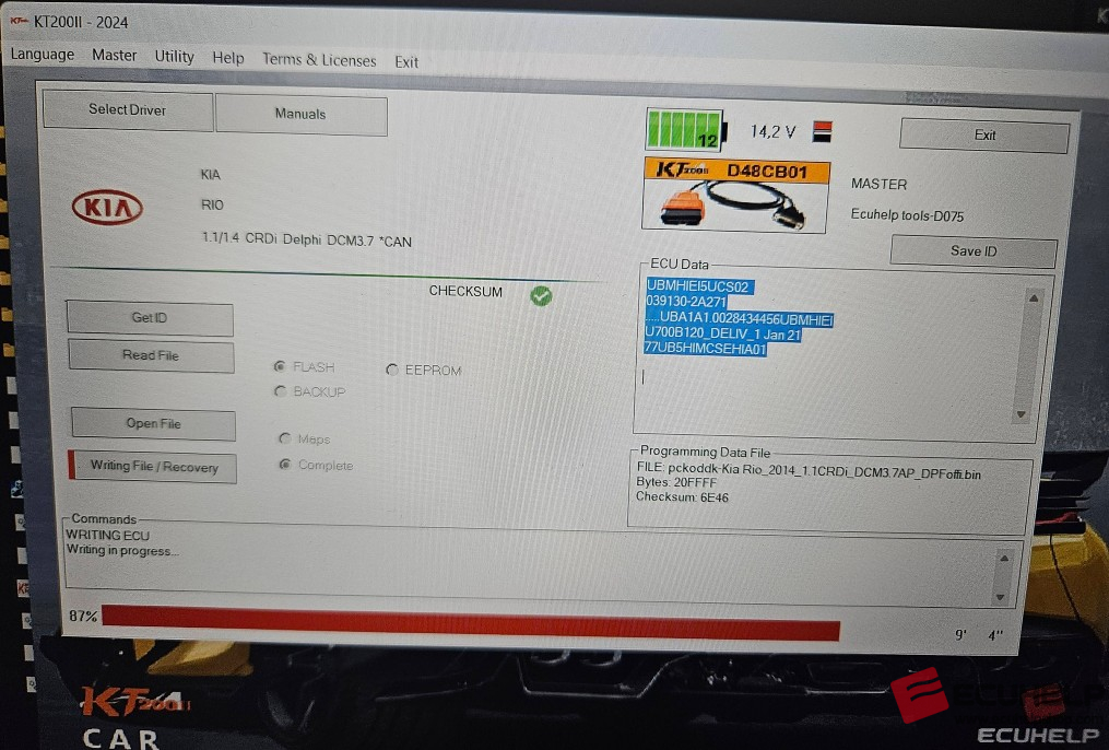 ECUHELP KT200II Read Write Kia Rio Delphi DCM3.7 via OBD-02