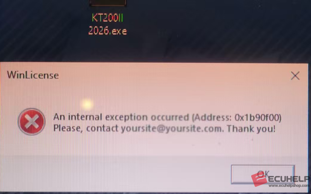 Fix ECUHELP KT200II “WinLicense An internal Exception Occurred”-01