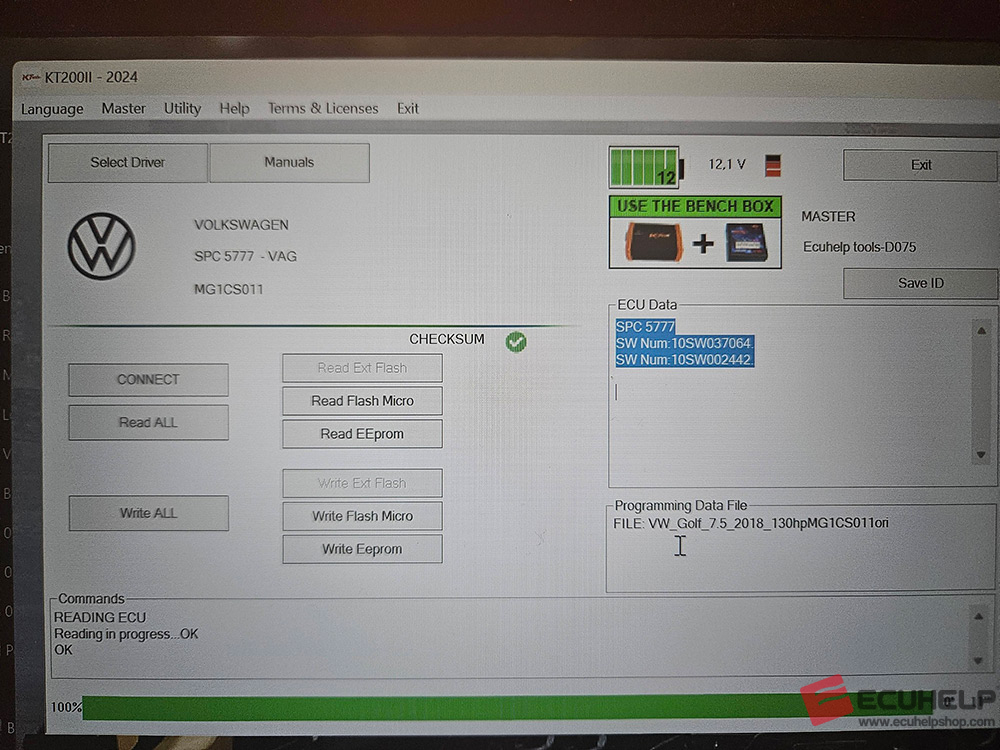 ECUHELP KT200II Bench Read/Write VW Golf 7.5 MG1CS011 (SPC5777)-05