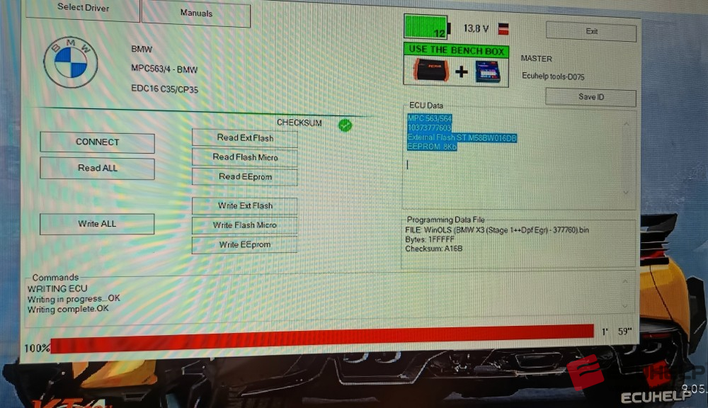 ECUHELP KT200II 2026 Read and Write BMW edc16cp35 on bench-02