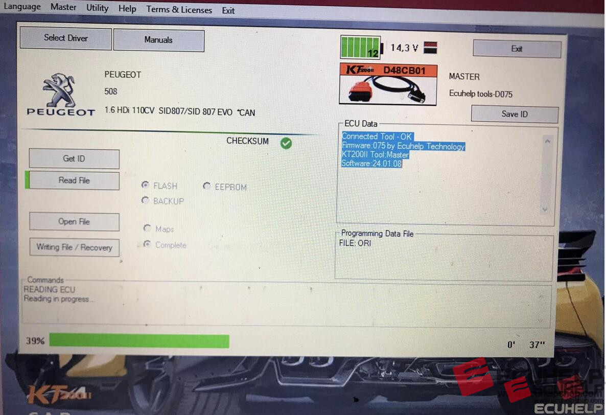 ECUHELP KT200II read Peugeot 508 sid807evo via OBD-02