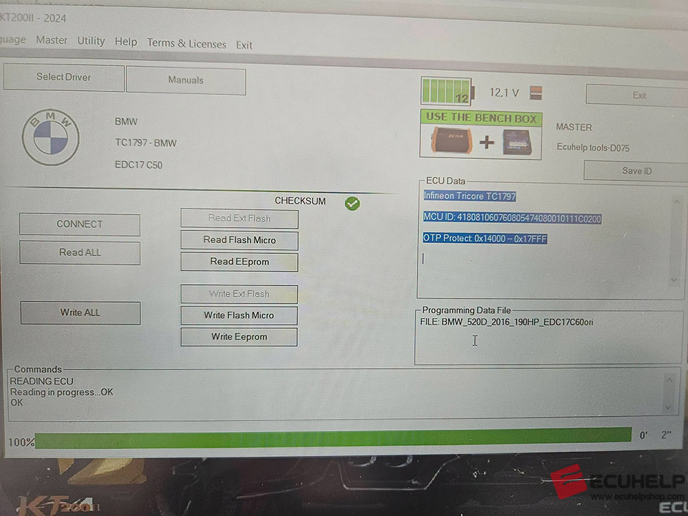KT200II Bench Read Write BMW 2016 520D 190hp EDC17C50-04