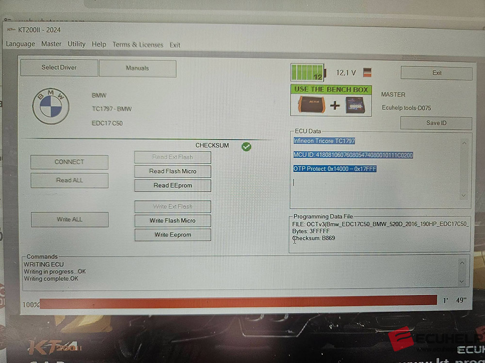 KT200II Bench Read Write BMW 2016 520D 190hp EDC17C50-05