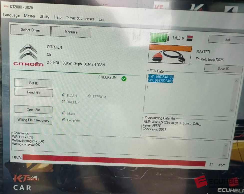 KT200II 2026 OBD Read and Wrtie Citroen c5(x7) 2.0 hdi Fap 136hp DCM3.4-02