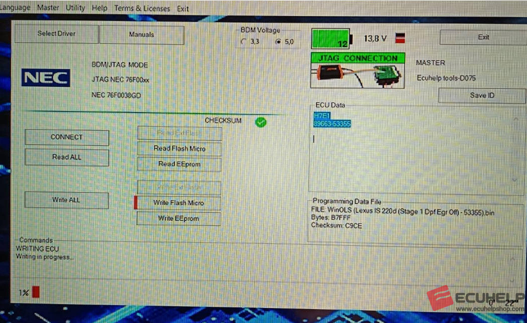 ECUHELP KT200II Read and Write Lexus Denso 76F0038GD JTAG mode-08