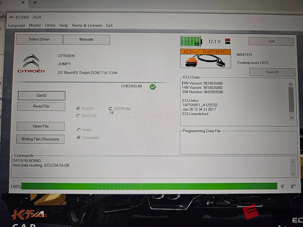 ECUHELP KT200II Read Write Citroen Jumpy 2020 2.0 150hp DCM7.1A-01