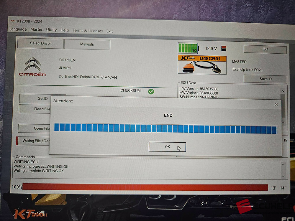 ECUHELP KT200II Read Write Citroen Jumpy 2020 2.0 150hp DCM7.1A-02