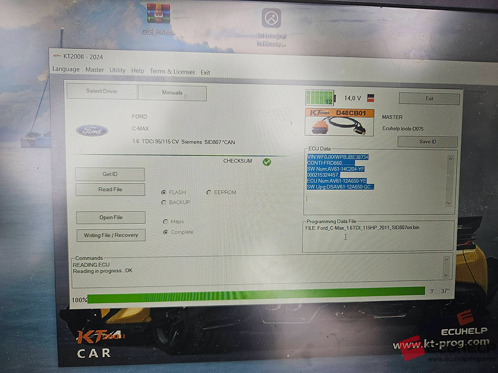 ECUHELP KT200II Read Write Ford C-Max 2011 1.6 115hp SID807 via OBD-02
