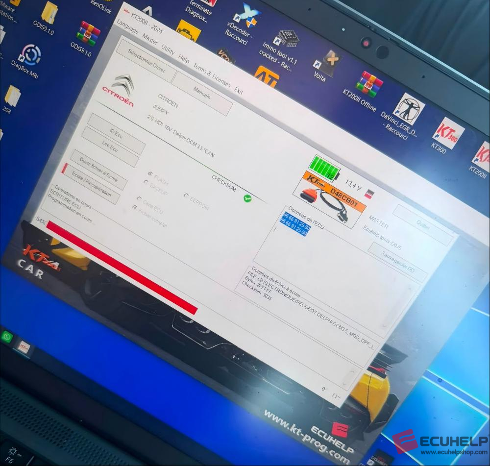 ECUHELP KT200II Read Write Jumpy 2014 2 l hdi DCM3.5 via OBD-03